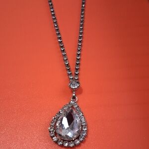 Source Unknown Silver Crystal Teardrop Necklace